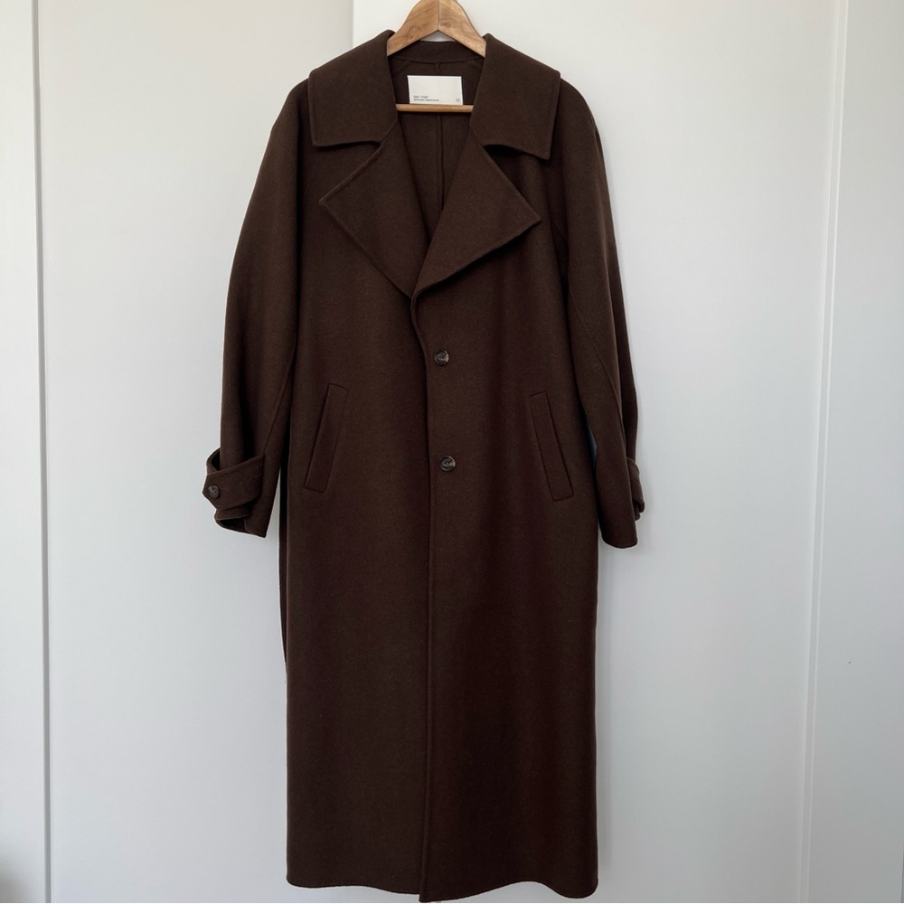 Oak + Fort Viral Oversized Belted Wool Blend Coat Chocolate Brown in Size Small